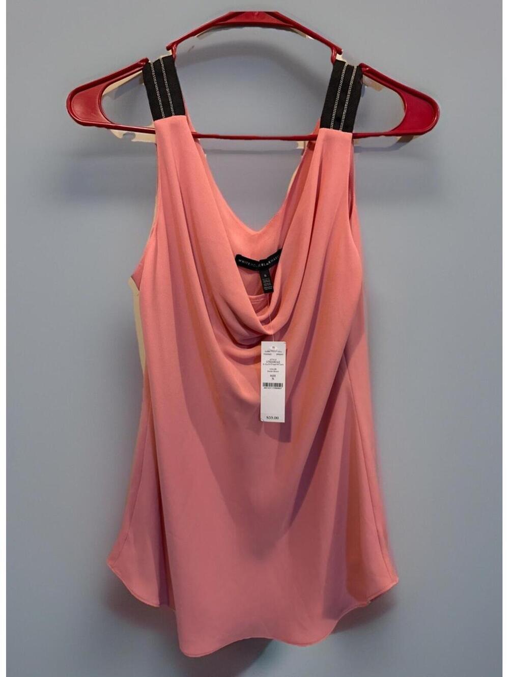 WHITE HOUSE BLACK MARKET Womens TOP Sleeveless  PINK Black Draped Neck Size S